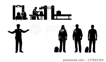 Black Solid Airport Security Silhouettes Set of Six on White Background 137692304