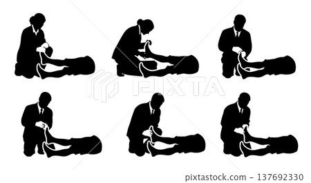 Black Solid Anesthesiologist Silhouettes Set of Six on White Background Black Solid Anesthesiologist Silhouettes Set of Six on White Background 137692330