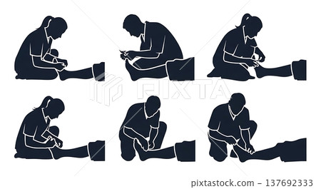 Black Solid Anesthesiologist Silhouettes Set of Six on White Background Black Solid Anesthesiologist Silhouettes Set of Six on White Background 137692333