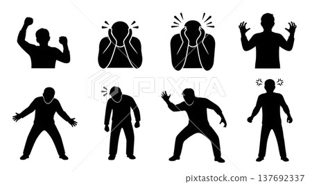Black Solid Angry People Silhouettes Set of Six on White Background Black Solid Angry People Silhouettes Set of Six on White Background 137692337