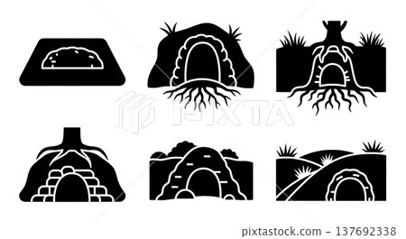 Black Solid Animal Burrow and Den Entrance Silhouettes Set of Six Black Solid Animal Burrow and Den Entrance Silhouettes Set of Six 137692338