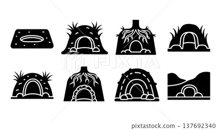 Black Solid Animal Burrow and Den Entrance Silhouettes Set of Six Black Solid Animal Burrow and Den Entrance Silhouettes Set of Six 137692340