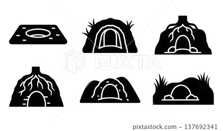 Black Solid Animal Burrow and Den Entrance Silhouettes Set of Six Black Solid Animal Burrow and Den Entrance Silhouettes Set of Six 137692341