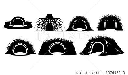 Black Solid Animal Burrow and Den Entrance Silhouettes Set of Six Black Solid Animal Burrow and Den Entrance Silhouettes Set of Six 137692343