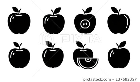 Black Solid Apple Harvest Silhouette Variety Icons Set of Six 137692357