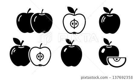 Black Solid Apple Harvest Silhouette Variety Icons Set of Six 137692358