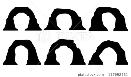 Black Solid Natural Arch Rock Formation Silhouettes Set of Six Black Solid Natural Arch Rock Formation Silhouettes Set of Six 137692381