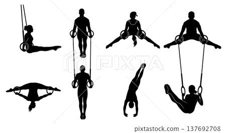 Black Solid Artistic Rings Silhouettes Set of Six on White Background 137692708