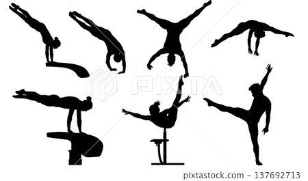 Black Solid Artistic Vault Silhouettes Set of Six on White Background 137692713