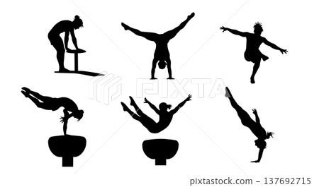 Black Solid Artistic Vault Silhouettes Set of Six on White Background Black Solid Artistic Vault Silhouettes Set of Six on White Background 137692715