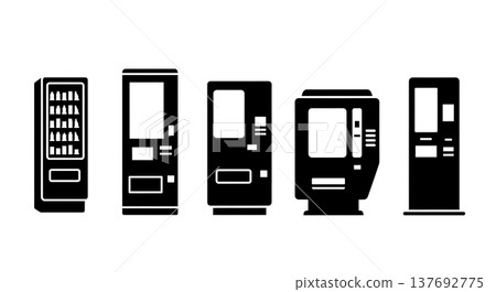 Black Solid Vending Machine Silhouettes Set of Six on White Background 137692775