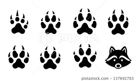 Black Solid Autumn Forest Animal Track Silhouette Icons 137692783