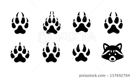 Black Solid Autumn Forest Animal Track Silhouette Icons 137692784