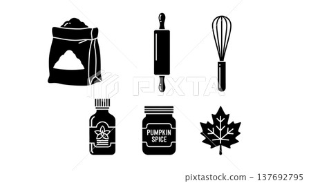 Black Solid Autumn Baking Ingredient and Supply Silhouette Icons Black Solid Autumn Baking Ingredient and Supply Silhouette Icons 137692795
