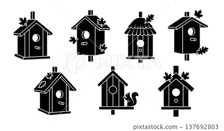 Black Solid Autumn Themed Birdhouse Silhouette Collection Black Solid Autumn Themed Birdhouse Silhouette Collection 137692803