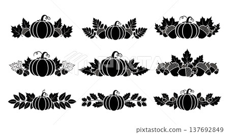 Black Solid Autumn Themed Decorative Divider Line Silhouettes 137692849