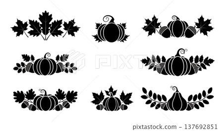 Black Solid Autumn Themed Decorative Divider Line Silhouettes Black Solid Autumn Themed Decorative Divider Line Silhouettes 137692851