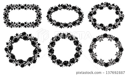 Black Solid Autumn Leaf and Pumpkin Frame Silhouettes Set of Six Black Solid Autumn Leaf and Pumpkin Frame Silhouettes Set of Six 137692887