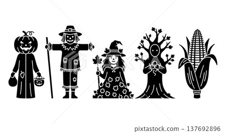 Black Solid Autumn Themed Halloween Costume Silhouette Figures Black Solid Autumn Themed Halloween Costume Silhouette Figures 137692896