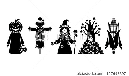 Black Solid Autumn Themed Halloween Costume Silhouette Figures Black Solid Autumn Themed Halloween Costume Silhouette Figures 137692897