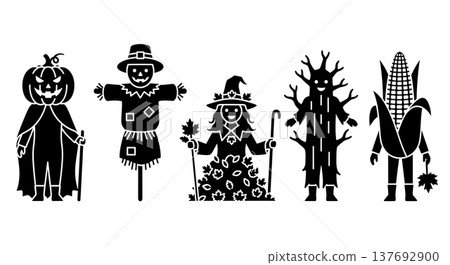 Black Solid Autumn Themed Halloween Costume Silhouette Figures Black Solid Autumn Themed Halloween Costume Silhouette Figures 137692900