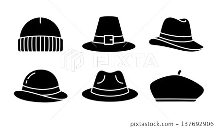 Black Solid Autumn and Fall Themed Headwear Silhouette Icons 137692906