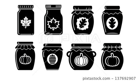 Black Solid Autumn Jam and Honey Pot Silhouette Icons Black Solid Autumn Jam and Honey Pot Silhouette Icons 137692907