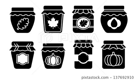 Black Solid Autumn Jam and Honey Pot Silhouette Icons Black Solid Autumn Jam and Honey Pot Silhouette Icons 137692910