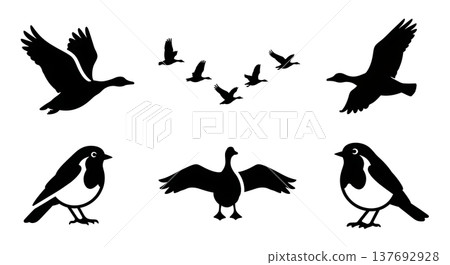 Black Solid Autumn Migratory Bird Silhouettes Set of Six Black Solid Autumn Migratory Bird Silhouettes Set of Six 137692928