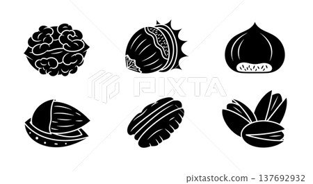 Black Solid Autumn Harvest Nut Silhouettes in Shells Set of Six Black Solid Autumn Harvest Nut Silhouettes in Shells Set of Six 137692932