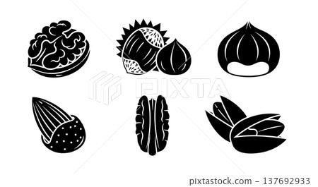 Black Solid Autumn Harvest Nut Silhouettes in Shells Set of Six 137692933