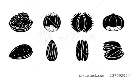 Black Solid Autumn Harvest Nut Silhouettes in Shells Set of Six Black Solid Autumn Harvest Nut Silhouettes in Shells Set of Six 137692934