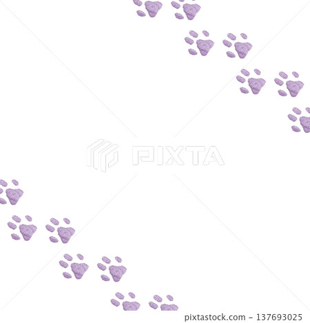 [Pastel Purple Paw Print Frame] Hand-Embroidered Illustration Material 137693025