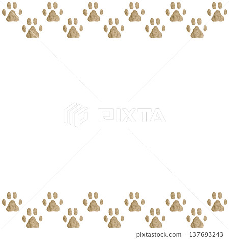 [Beige paw print top and bottom frame] Hand-embroidered illustration material 137693243