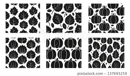 Black Solid Autumn Themed Seamless Tessellating Pattern Silhouettes 137693259