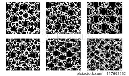 Black Solid Autumn Themed Seamless Tessellating Pattern Silhouettes 137693262