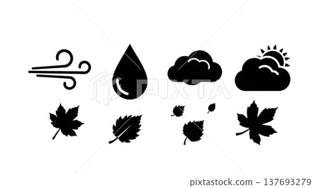 Black Solid Autumn Weather and Climate Icon Silhouettes Set of Six Black Solid Autumn Weather and Climate Icon Silhouettes Set of Six 137693279