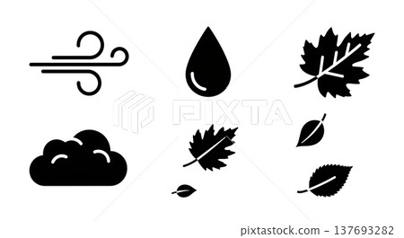 Black Solid Autumn Weather and Climate Icon Silhouettes Set of Six Black Solid Autumn Weather and Climate Icon Silhouettes Set of Six 137693282