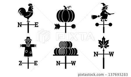 Black Solid Autumn Themed Weather Vane Silhouette Collection 137693283