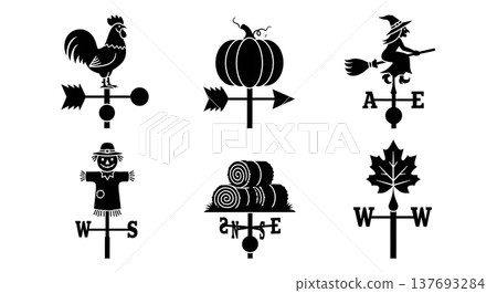 Black Solid Autumn Themed Weather Vane Silhouette Collection Black Solid Autumn Themed Weather Vane Silhouette Collection 137693284