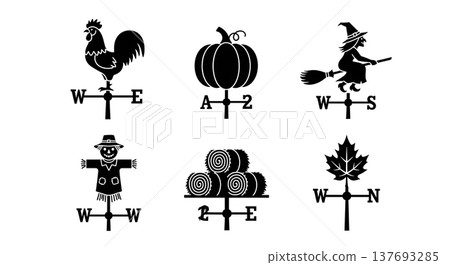 Black Solid Autumn Themed Weather Vane Silhouette Collection Black Solid Autumn Themed Weather Vane Silhouette Collection 137693285