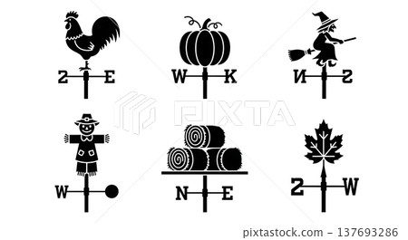 Black Solid Autumn Themed Weather Vane Silhouette Collection Black Solid Autumn Themed Weather Vane Silhouette Collection 137693286
