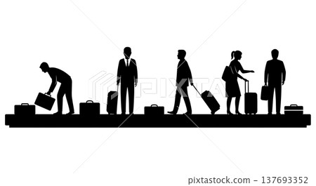 Black Solid Baggage Claim Silhouettes Set of Six on White Background 137693352