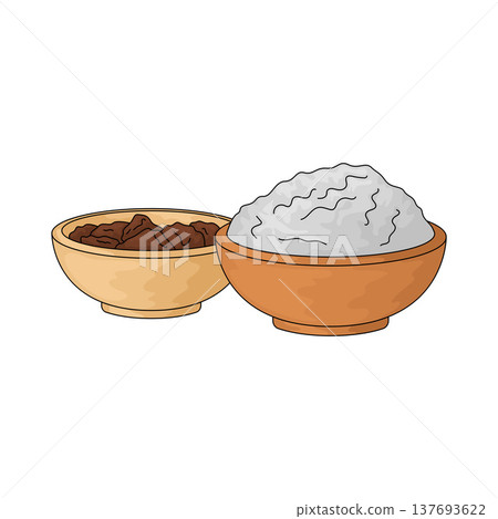 Illustration of rice bowl with rendang Illustration of rice bowl with rendang 137693622