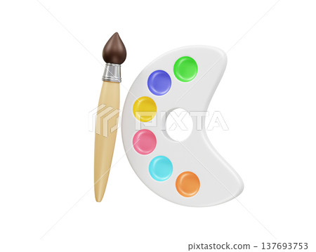 Palette with brush and colors. Color palette icon with paint brush illustration Palette with brush and colors. Color palette icon with paint brush illustration 137693753