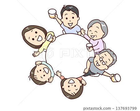 一個關係親密的家庭享受著家庭時光和交談。 一個關係親密的家庭享受著家庭時光和交談。 137693799