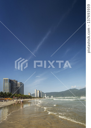 view of my khe beach tourist area in danang vietnam on sunny day view of my khe beach tourist area in danang vietnam on sunny day 137693939