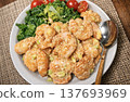 Chinese food: Shrimp with mayonnaise and salad 137693969