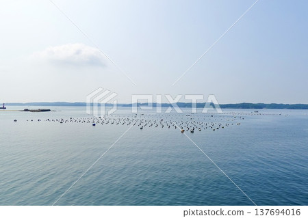 Ise-Shima: A view of the calm sea and islands from a cruise ship in Ago Bay, Shima City, Mie Prefecture. Ise-Shima: A view of the calm sea and islands from a cruise ship in Ago Bay, Shima City, Mie Prefecture. 137694016