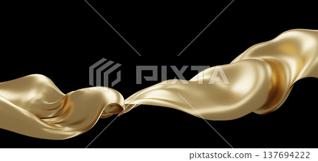 Luxury gold silk fabric flowing in the wind isolated on black background 3D render Luxury gold silk fabric flowing in the wind isolated on black background 3D render 137694222